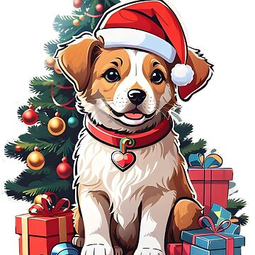 Cute Christmas Dog Wearing a Santa Claus Hat with Christmas Gifts Sticker  for Sale by PoshPeels