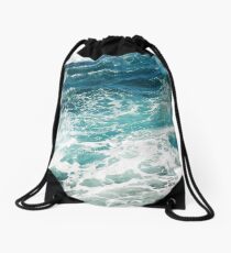 Blue Ocean Waves Drawstring Bag