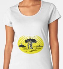 Adam and Eve Serpent Tree Woodcut Women's Premium T-Shirt