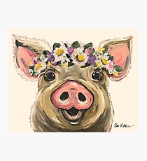 Farmhouse Pig Art, Pig with Flower Crown Photographic Print