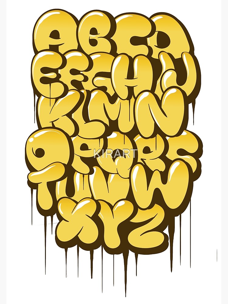 Hand drawn bubble style graffiti alphabet letters color 2