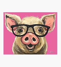 Pig with Glasses art, Cute pig art Photographic Print