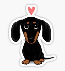 Pegatina Dachshund negro y marrón con corazón