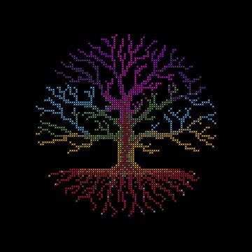Artwork thumbnail, Rainbow Chakra Tree of Life - Cross Stitch Chart Pattern on Black Background- Pixel Art - Stitchable Design on T-Shirts and Dresses! by XStitchPatterns