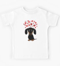Camiseta para niños Dachshund negro y marrón con corazones