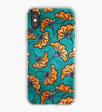Vinilo o funda para iPhone Patrón de tela de cera africana azul y naranja