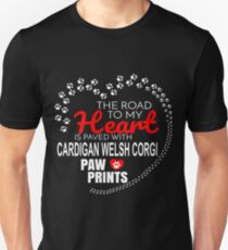 The Road To My Heart Is Paved With Cardigan Welsh Corgi Paw Prints - Gift For Passionate Cardigan Welsh Corgi Dog Owners Unisex T-Shirt