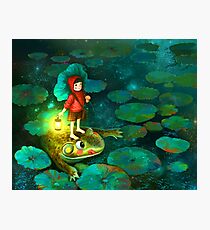 The little girl in the pond with frog Photographic Print