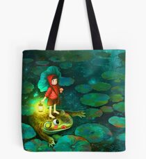 The little girl in the pond with frog Tote Bag
