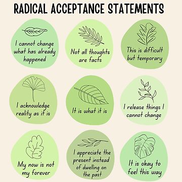 "Radical acceptance statements" Sticker for Sale by ThoughtJumble ...