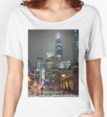 New York, Manhattan, Brooklyn, New York City, architecture, street, building, tree, car, pedestrians, day, night, nightlight, house, condominium,  Women's Relaxed Fit T-Shirt
