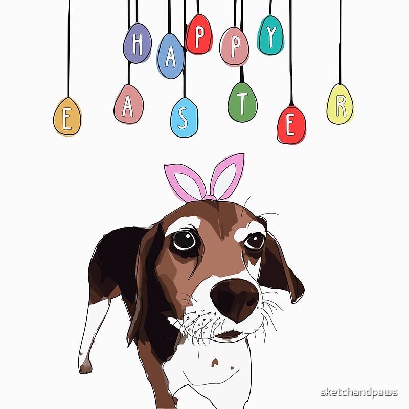 "Happy Easter Bunny Beagle Dog" by sketchandpaws Redbubble