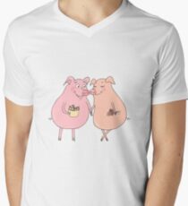Two cute pigs fallen in love Men's V-Neck T-Shirt