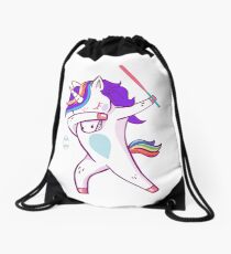 Dabbing Unicorn Softball Player Baseball Drawstring Bag