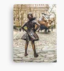 Fearless Girl And Wall Street Bull Statue - New York Metal Print