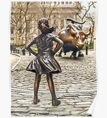 Fearless Mädchen und Wall Street Bull Statue - New York Poster