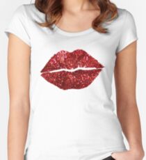 Red Glitter Lips Women's Fitted Scoop T-Shirt