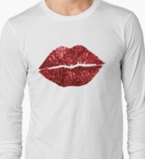 Red Glitter Lips Long Sleeve T-Shirt