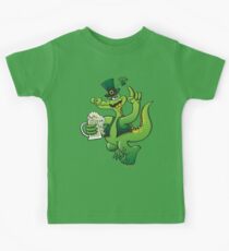 Saint Patrick's Day Crocodile Drinking Beer Kids Tee