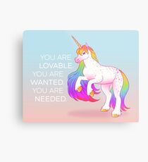 "Du bist liebenswert" Rainbow Unicorn Metallbild
