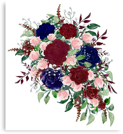 Download "Navy Blue Burgundy Watercolor Roses Bouquet Flowers ...