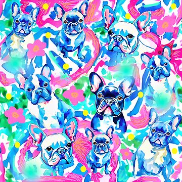 Preppy French bulldogs and palm leaves on hot pink Sticker for Sale by  SophieClimaArt