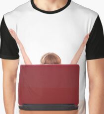 happy little girl raised his hands behind laptop Graphic T-Shirt