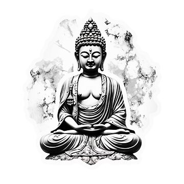 Schwarz-weißer Buddha Moderne Kunst 3D Digitale Kunst | Sticker