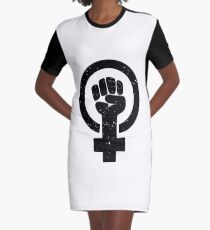 Feminist Raised Fist - Distressed Graphic T-Shirt Dress