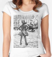 Fearless Girl And Wall Street Bull Statue - New York Fitted Scoop T-Shirt