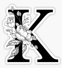 K Botanical Monogram. Detailed Peony Drawing Sticker