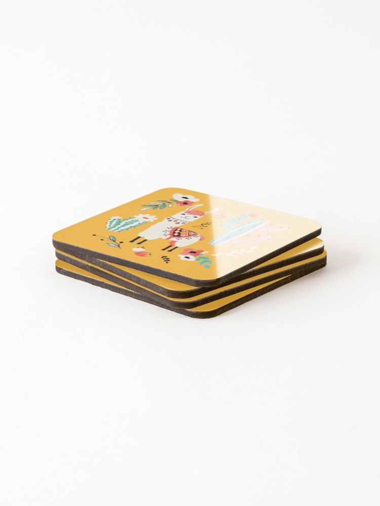 Alternate view of White Llama with flowers Coasters (Set of 4)