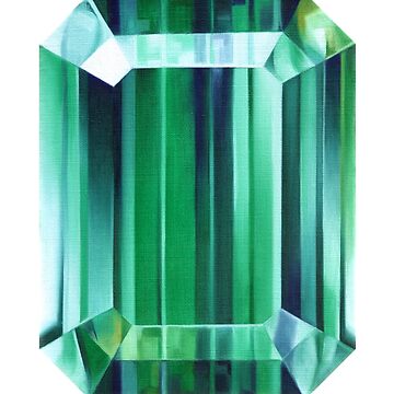 Emerald Gemstone Painting. Gem Print. Handpainted Crystal Art