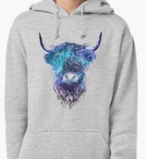 Scottish highland cow star and galaxy effect Pullover Hoodie
