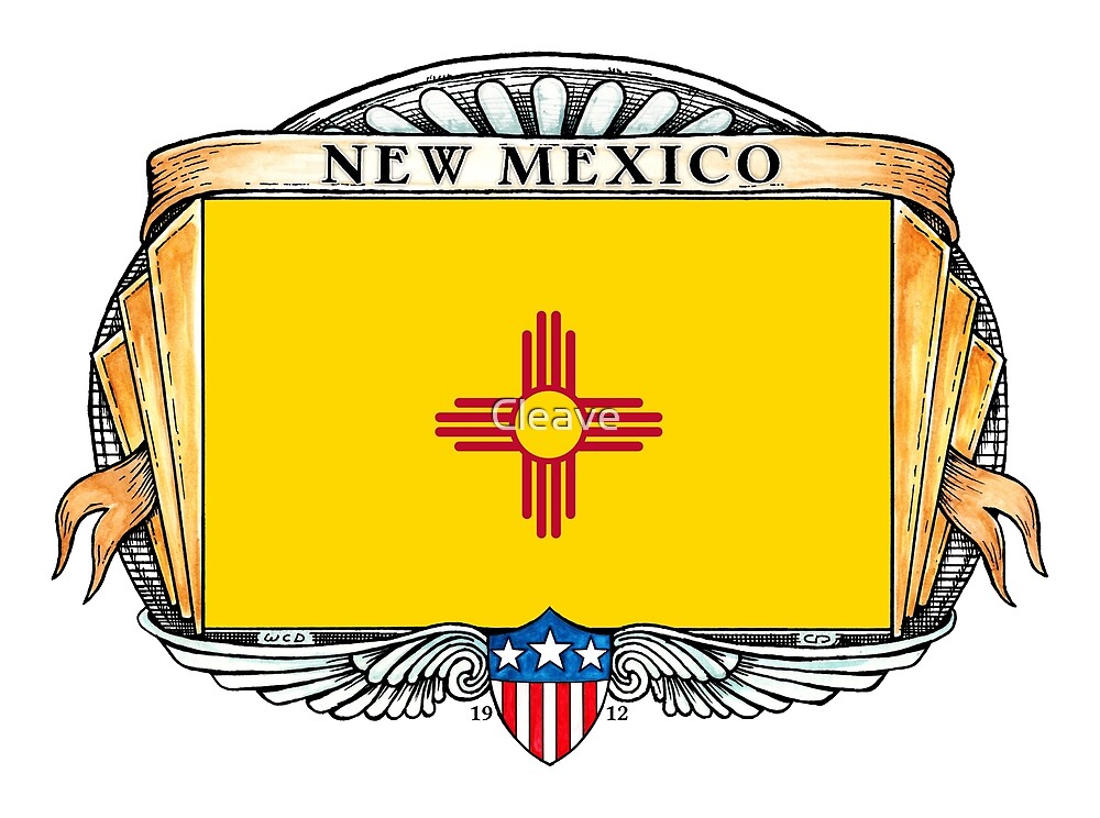"New Mexico Art Deco Design with Flag" by Cleave Redbubble