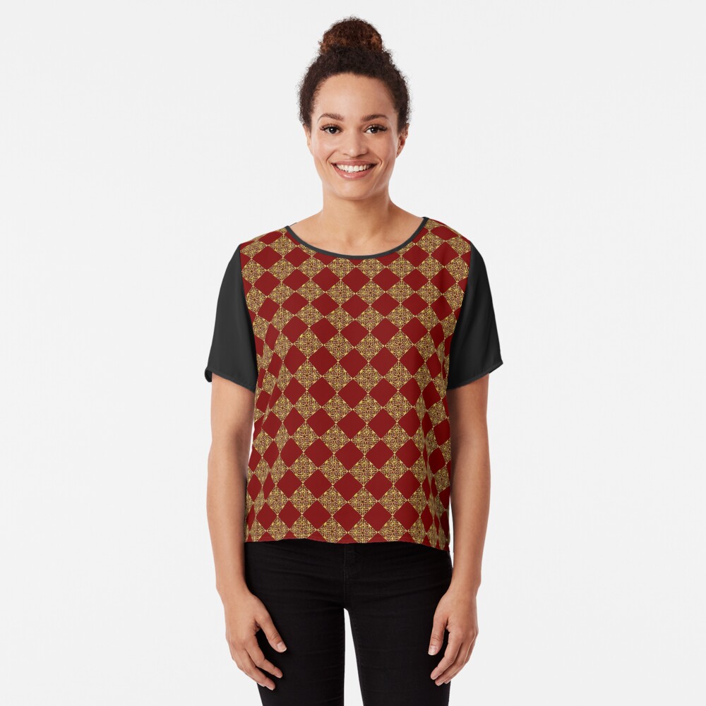 Red & Gold Diamonds Chiffon Top