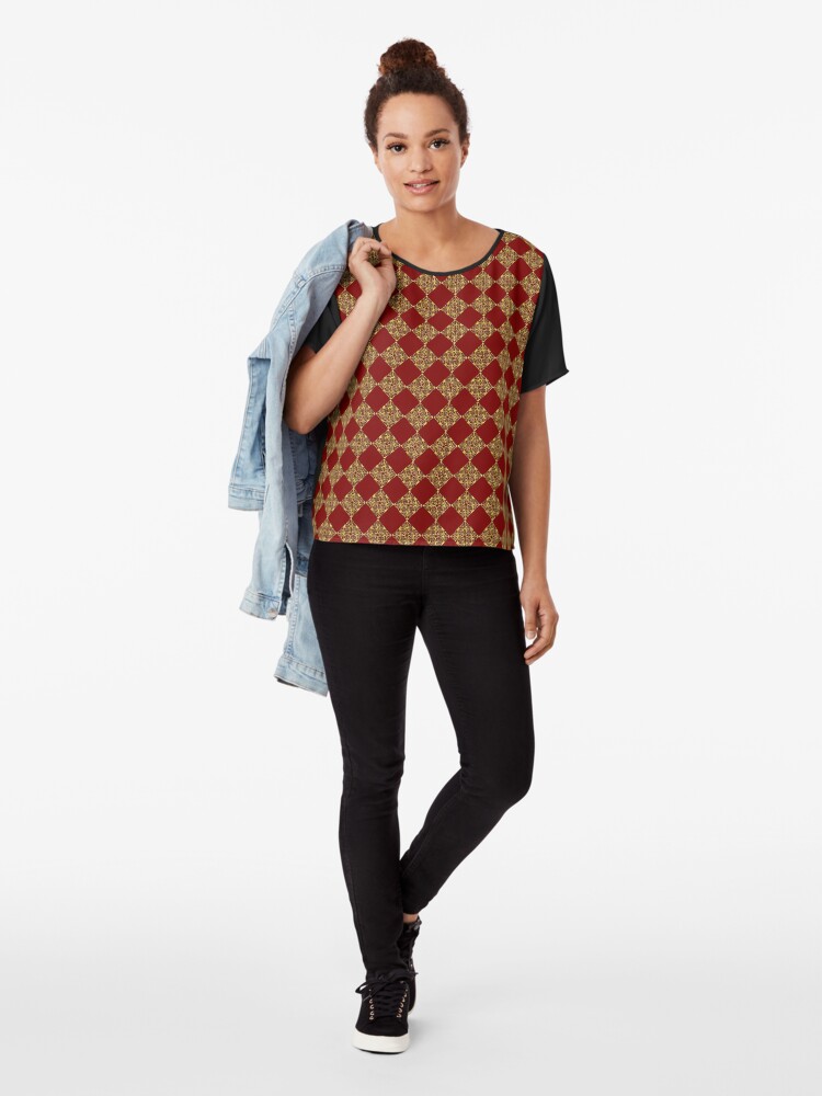 Alternate view of Red & Gold Diamonds Chiffon Top