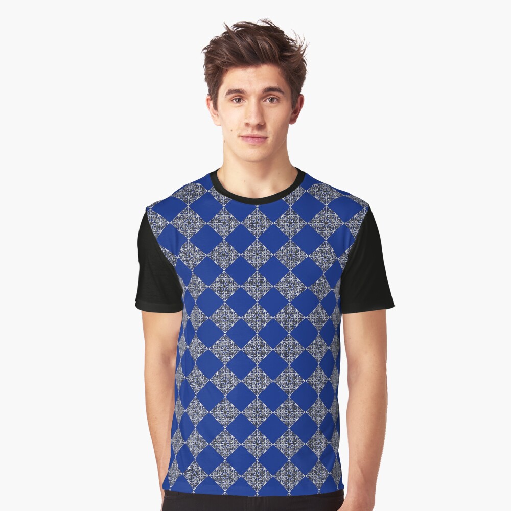 Blue & Silver Diamonds Graphic T-Shirt