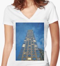 New York, Manhattan, Brooklyn, New York City, architecture, street, building, tree, car, pedestrians, day, night, nightlight, house, condominium,  Women's Fitted V-Neck T-Shirt