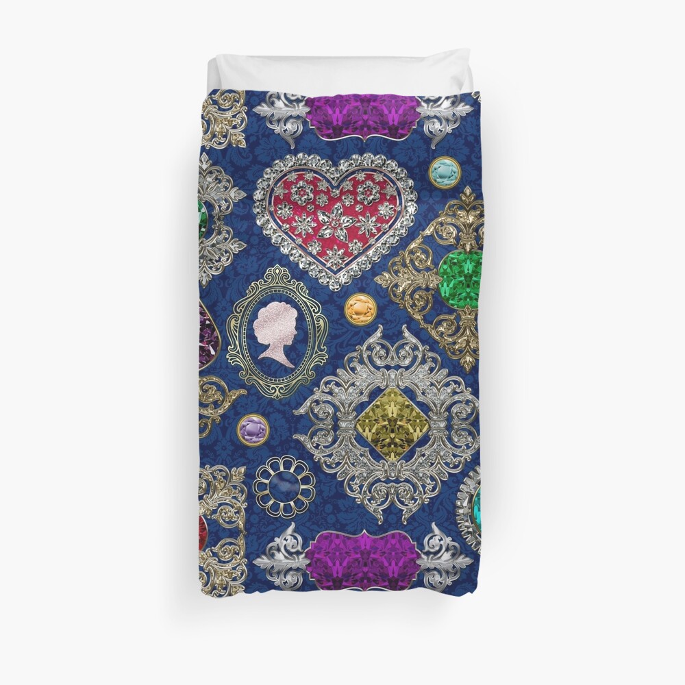 Gorgeous Victorian Jewelry Brooch Gemstone Collage Duvet Cover