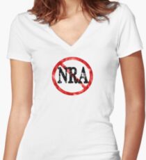 Anti NRA Badge Gun Control Vintage Retro Style Political Gear Women's Fitted V-Neck T-Shirt