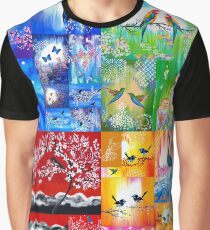 Rainbow Designs with Birds Graphic T-Shirt