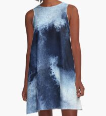 Indigo Nebula, Blue Abstract Painting A-Line Dress