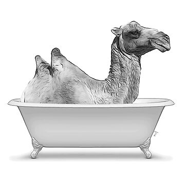 camel bathing in a vintage bathtub, bathroom wall art, bathroom decor, nursery  decor Sticker for Sale by printablelisa