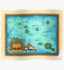 Karte von Tahiti, Gesellschaftsinseln, Bora Bora, Morea Poster