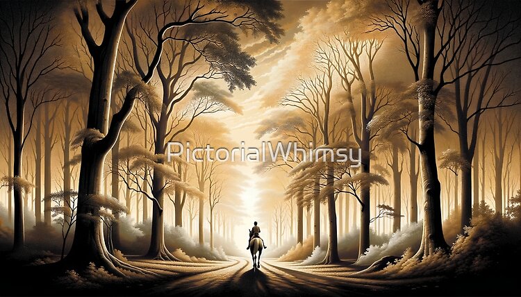Dawn in a mystical forest — atmospheric nature landscape art print
