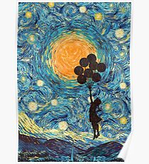 the balloons girl starry night Poster