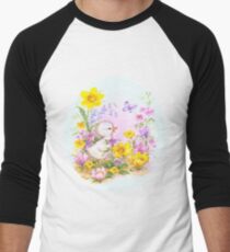 Cute Easter Duckling Chick and Spring Flowers Men's Baseball ¾ T-Shirt