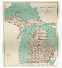 Vintage Karte von Michigan (1888) Poster