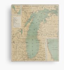 Vintage Lake Michigan Lighthouse Map (1898) Metal Print